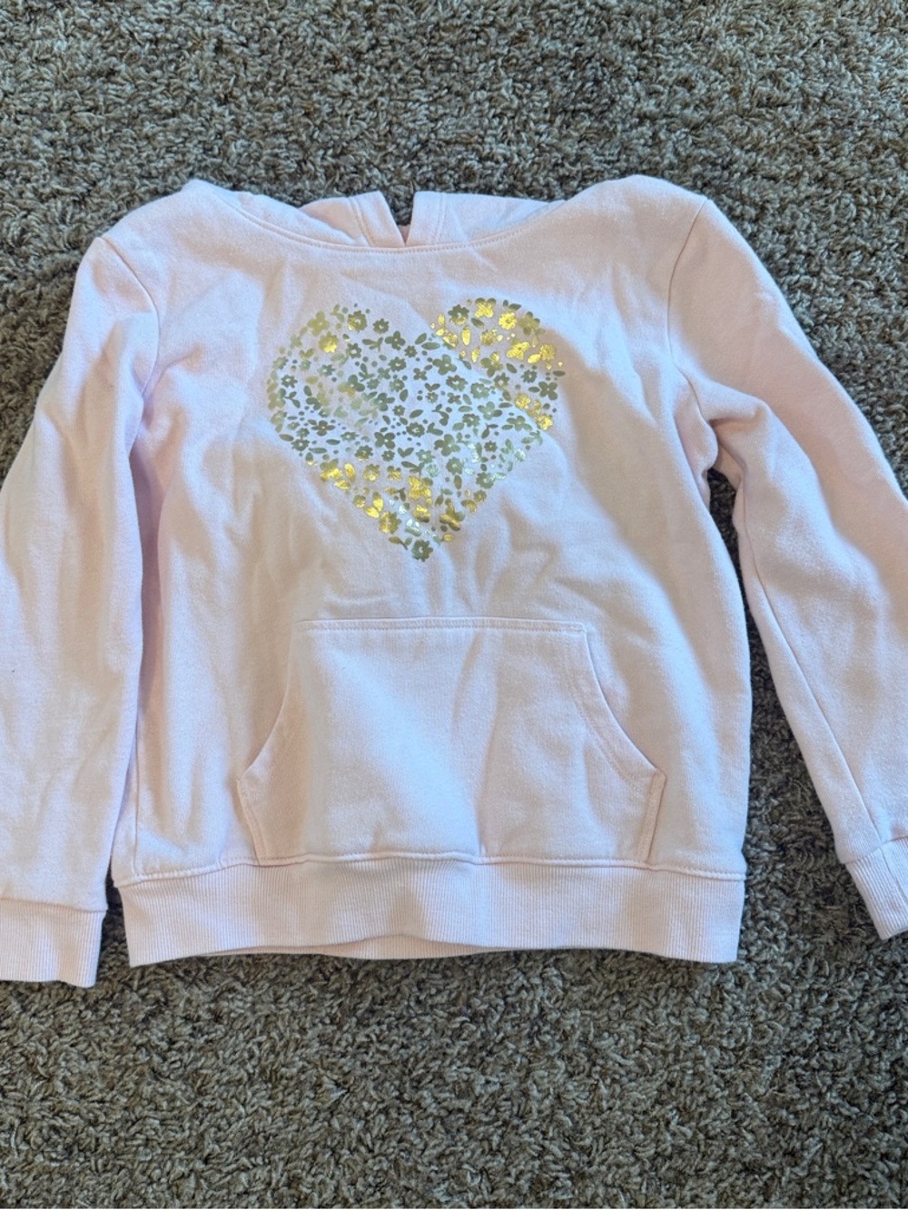 Girls' Pink Heart Pullover Sweatshirt with Gold Accent
